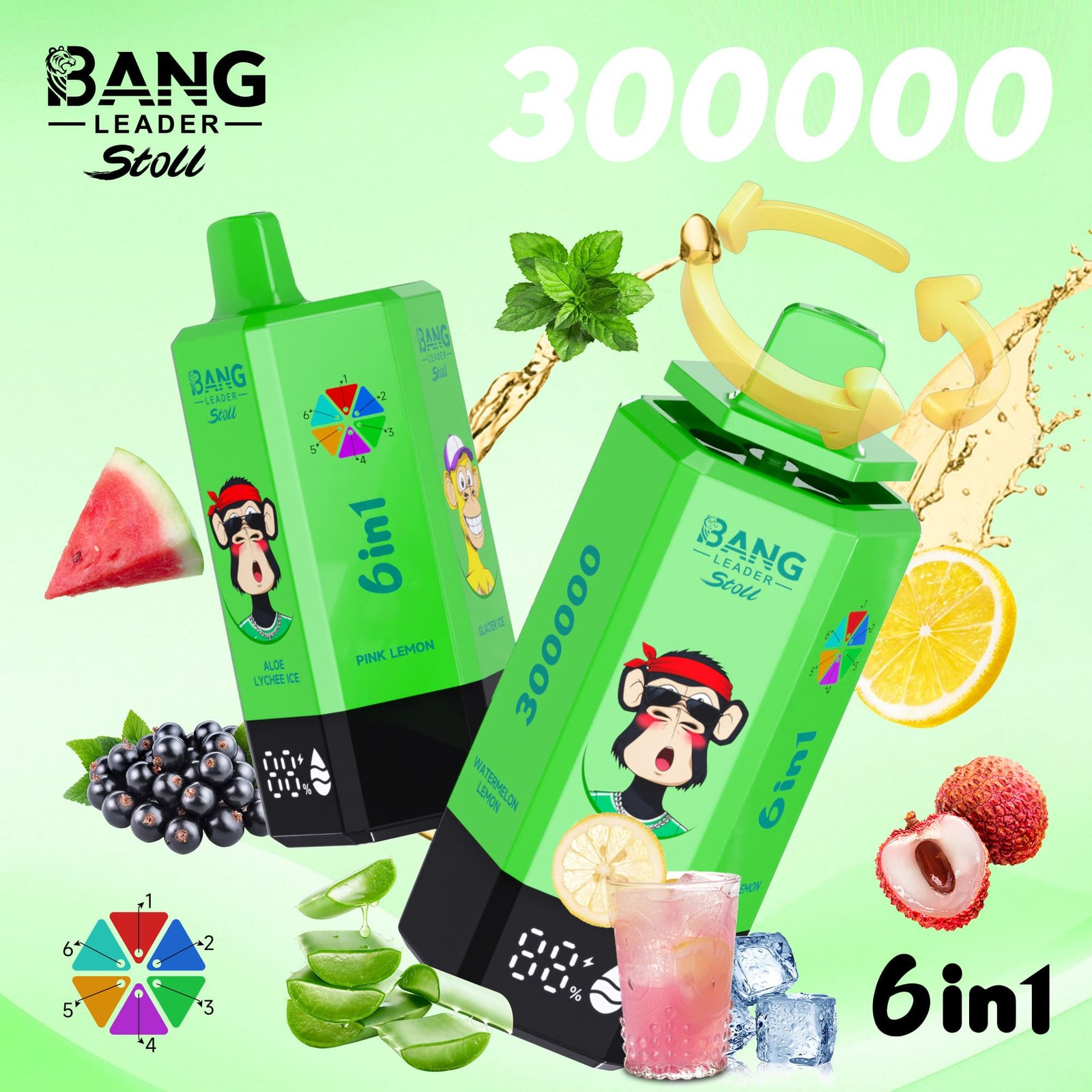 Bang Leader Stoll 300000 Puffs Vape – 6-in-1フレーバーシステム 超高容量 メッシュコイル Type-C充電 OEM/ODM対応 - 画像 (2)