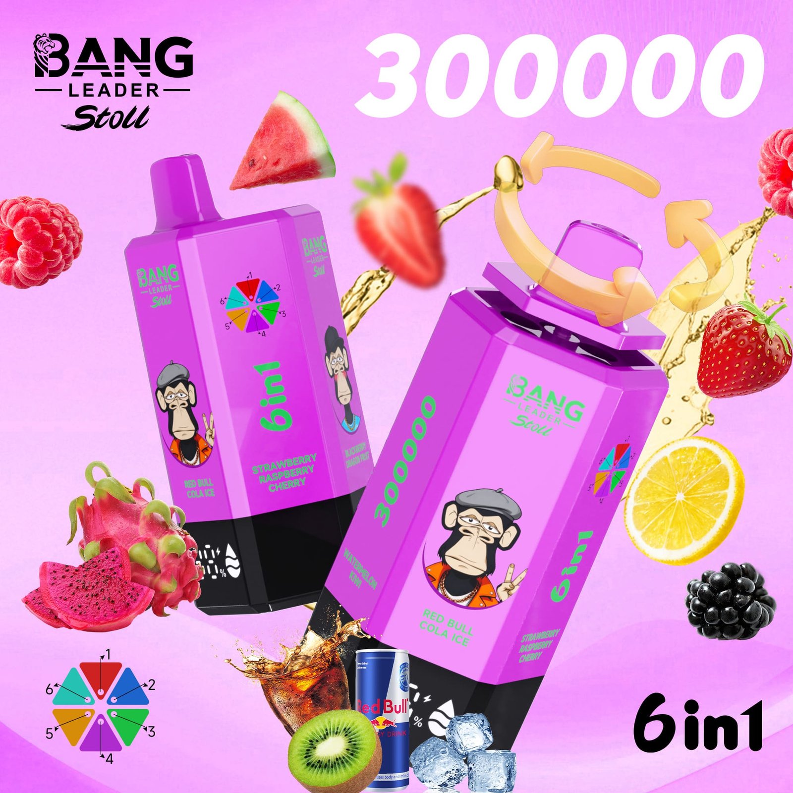 Bang Leader Stoll 300000 Puffs Vape – 6-in-1フレーバーシステム 超高容量 メッシュコイル Type-C充電 OEM/ODM対応 - 画像 (10)