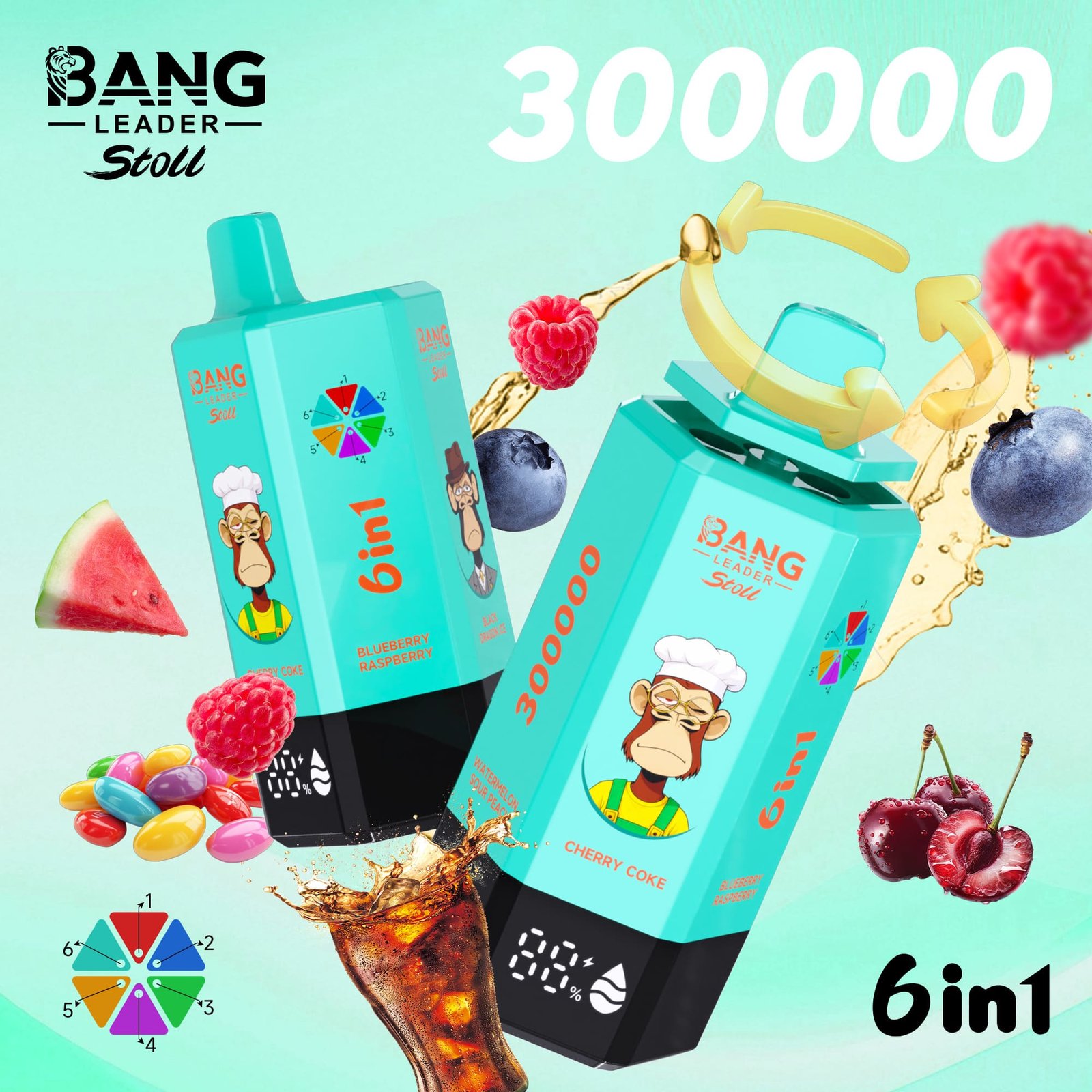 Bang Leader Stoll 300000 Puffs Vape – 6-in-1フレーバーシステム 超高容量 メッシュコイル Type-C充電 OEM/ODM対応 - 画像 (3)