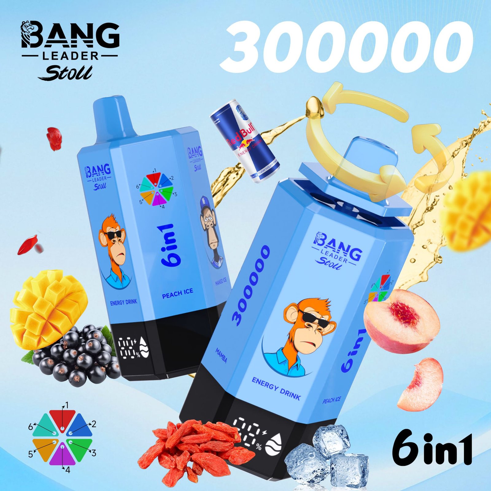 Bang Leader Stoll 300000 Puffs Vape – 6-in-1フレーバーシステム 超高容量 メッシュコイル Type-C充電 OEM/ODM対応 - 画像 (5)