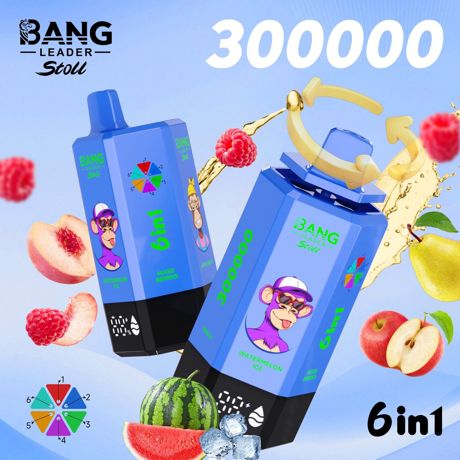 Bang Leader Stoll 300000 Puffs Vape – 6-in-1フレーバーシステム 超高容量 メッシュコイル Type-C充電 OEM/ODM対応 - 画像 (12)