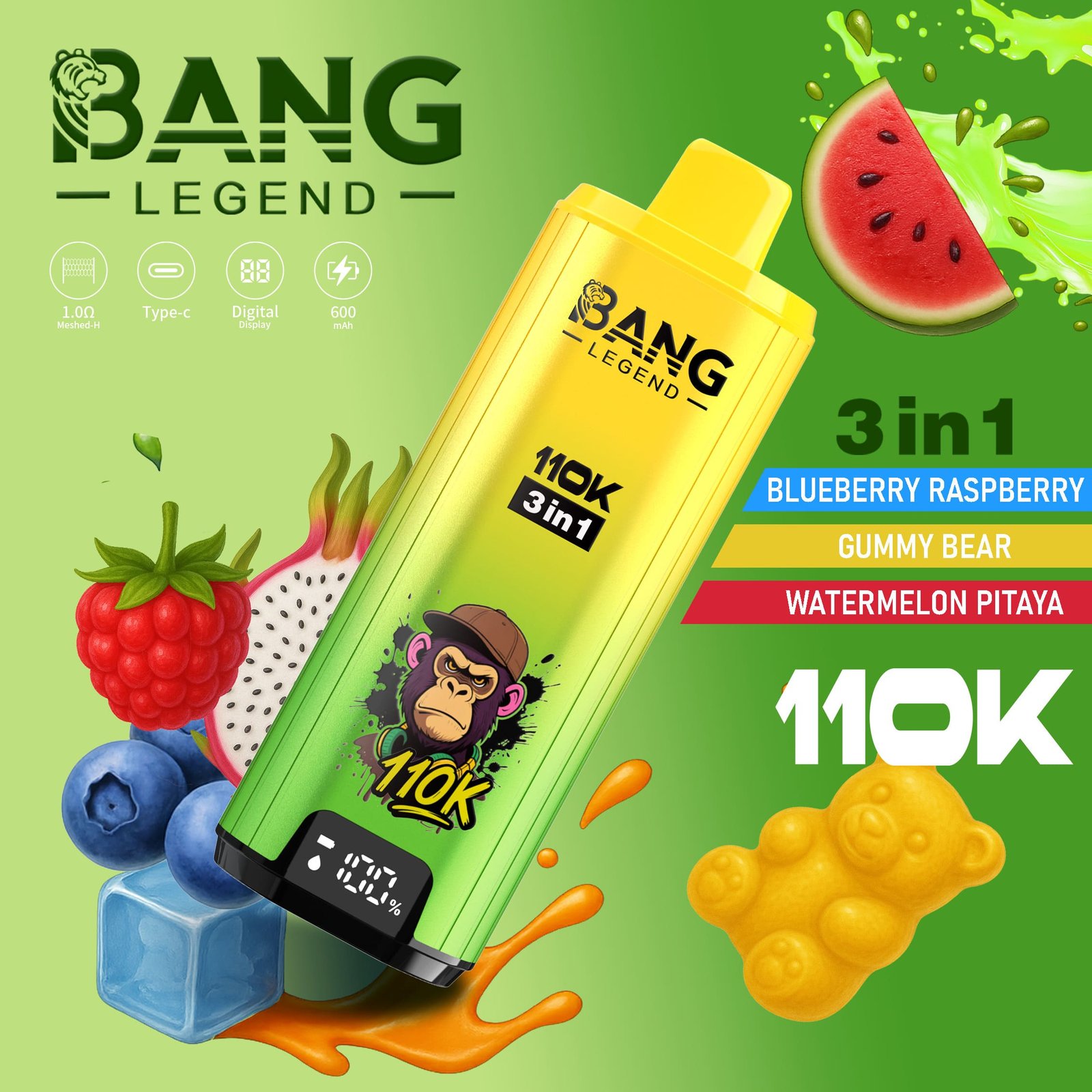 Bang Legend 110K Puffs – 高性能長持ちベープ | 110,000パフ対応 | 3in1フレーバーシステム - 画像 (3)